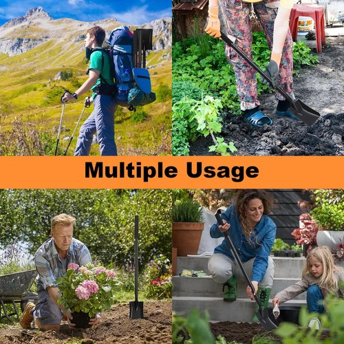 Small Square Shovel 43.3Inches Small Shovel with Metal Handle Garden Tool for Camping Farming Gardening Digging, Black
