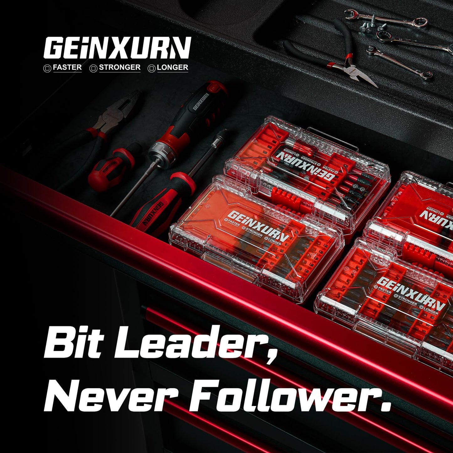 Geinxurn 1Pc Red Storage Box Case, small parts box with detachable divider, Screwdriver Bit Set Box