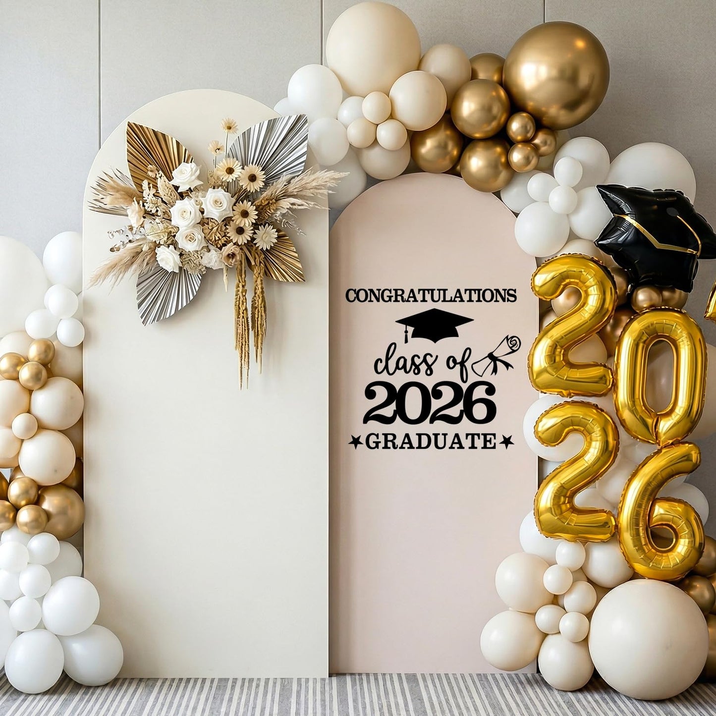 Tintisfafa Black Congrats Grad Decals Graduation Decals for Arch Backdrop Class of 2026 Vinyl Sticker Graduation Decals for Fabric Graduation Sign for Background