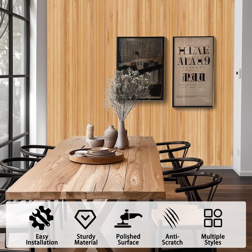 Bamboo Wall Panel for Interior Decoration Bamboo Pole Wrap Roll Natural Wainscoting Paneling Decorative Wall Slat Covering for Living Room, Kitchen, Bedroom, Office (16 Inch x 96 Inch, Carbonized)