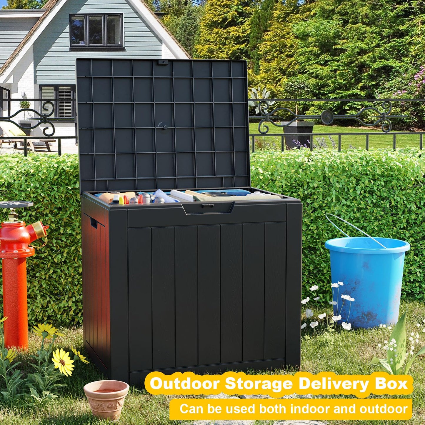 MAIUSCOLI 33 Gallon Outdoor Deck Box, Lockable Waterproof Outdoor Storage Boxes For Garden Tools,Indoor Cushions,Accessories Outside Storage Resin Weatherproof Container(Black)