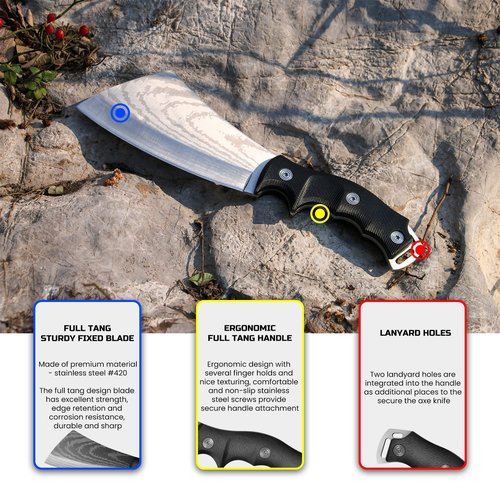 Leopcito 11 Inch Hatchet with Sheath, Small Compact Machete Axes, Fixed Blade Full Tang Camping Tactical Knife for Woodworking, Garden Machete Axe with Sheath for Bushcraft Yards Bushes Wood, A4SL