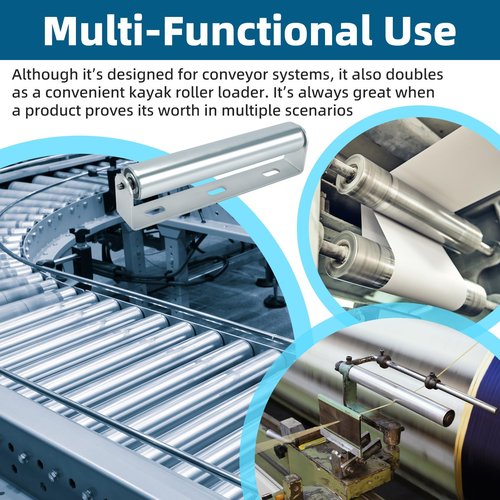 2 Pack Conveyor Long Roller and Bracket Set 10-inch, 1.5-inch Diameter Galvanized Steel Roller, Ideal for Use as Support Rollers in Woodworking, Roller Stand or Bike Rollers