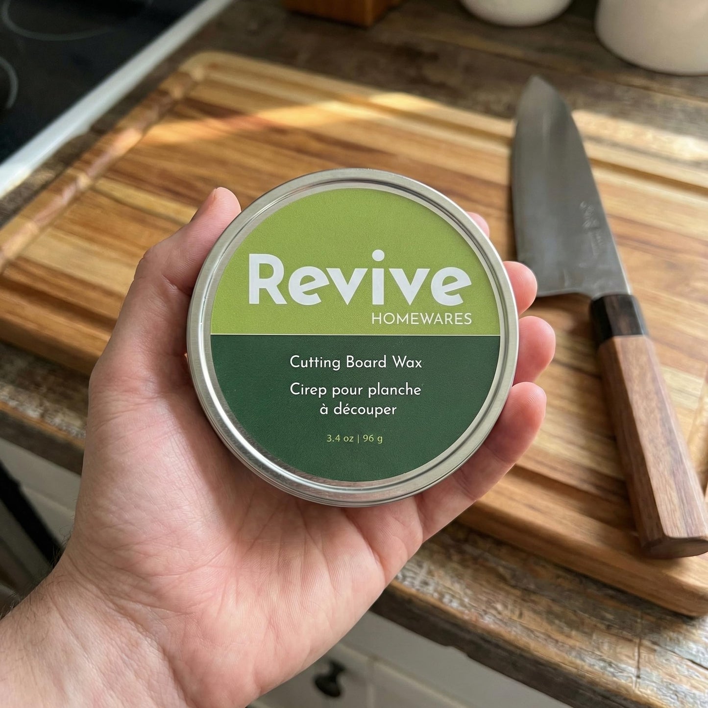 REVIVE Cutting Board Wax – Food Grade Beeswax Wood Conditioner – Butcher Block Wax, Board Butter & Cutting Board Oil Natural Blend with Canadian Beeswax and Coconut Oil 3.4 oz