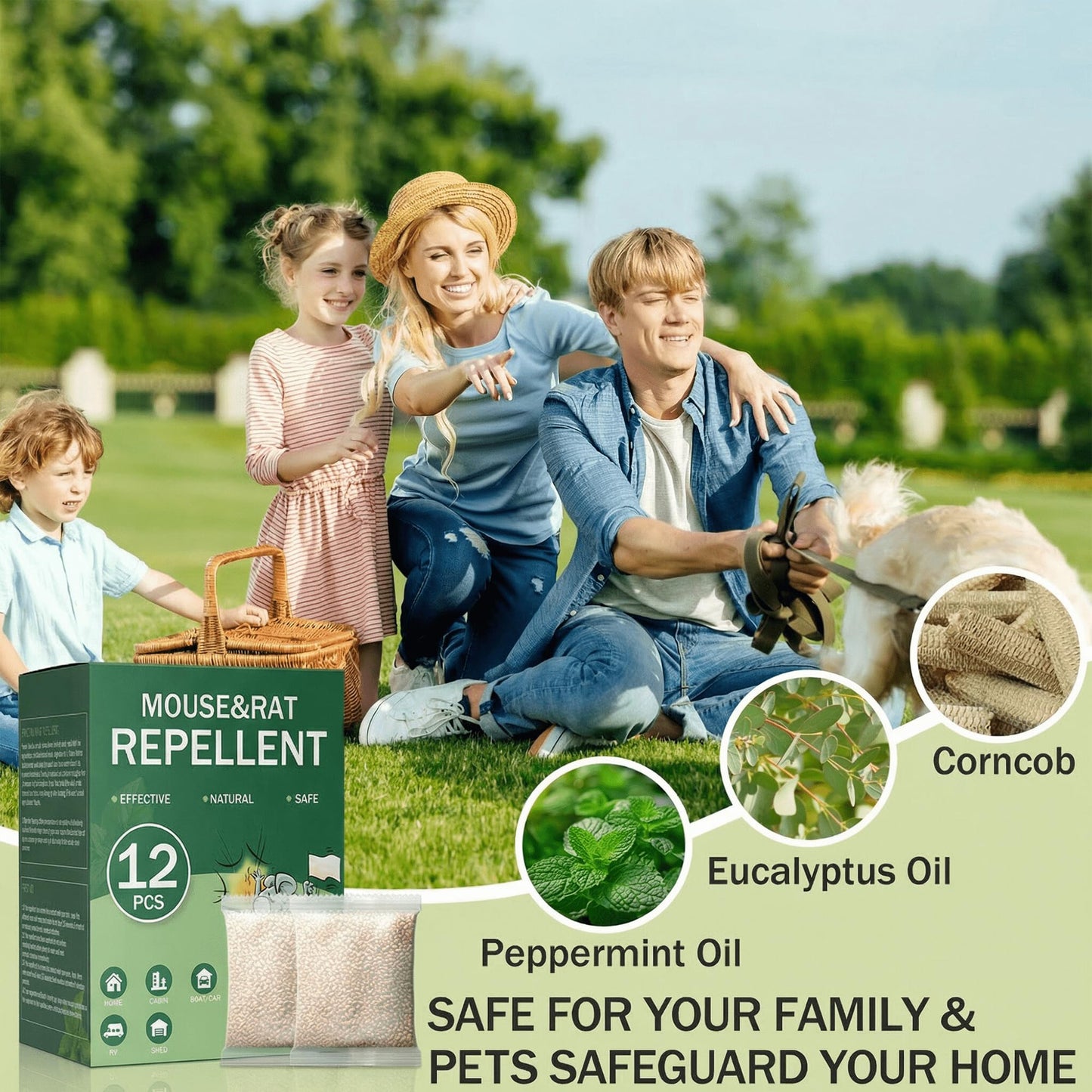 Mouse Repellent Pouches 12 Pack for House - Natural Peppermint Oil Rodent Control - Long-Lasting Plant-Powered Mice Deterrent for Kitchen, Storage, Car, RV, Basement & Shed, Safe for Family & Pets