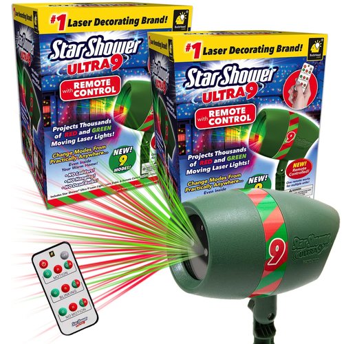 Star Shower Ultra 9 Outdoor Laser Holiday Projector with Remote, 2 Pack, AS-SEEN-ON-TV, New 2024 Model w/ 9 Unique Patterns, Showers Home w/Thousands of Lights, 3 Color Combinations, Up to 3200 Sq Ft