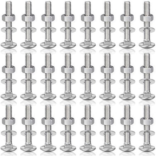 Zonon 25 Sets 1/4-20 x 1-1/2" Stainless Steel Carriage Bolts and Nuts Kit Round Head Square Neck Carriage Bolts Screws and Hex Nuts and Flat Washers, Stainless 18-8 Full Thread Coverage (Silver)