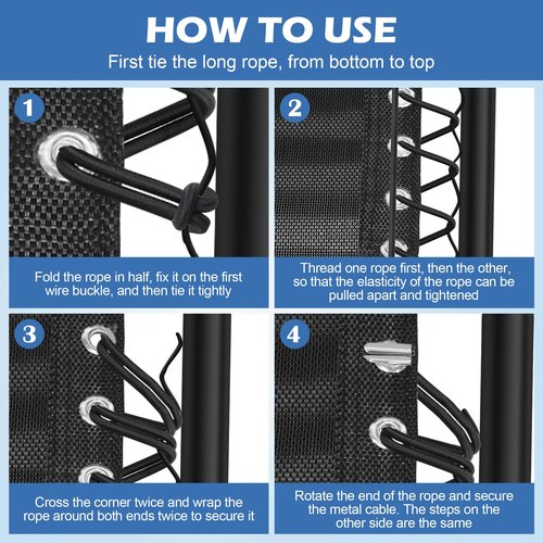 Solaradgy 4Pcs Zero Gravity Chair Replacement Cord, Black Elastic Rope Cord for Repair Zero-Gravity Lounge Chairs