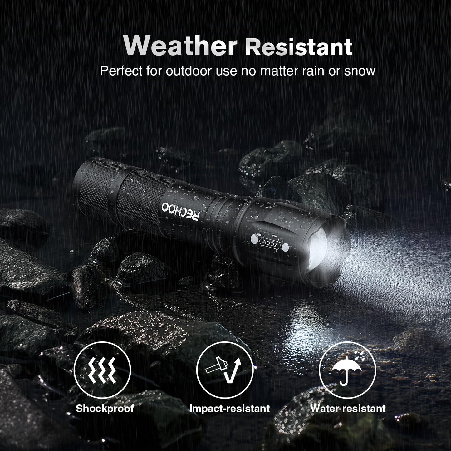 RECHOO LED Flashlight 2 Pack, Tactical Flashlights High Lumens with 3 Modes, Pocket Small Flash Light, Waterproof Zoomable Flashlights for Home Emergency, Camping Essentials (Battery Included)