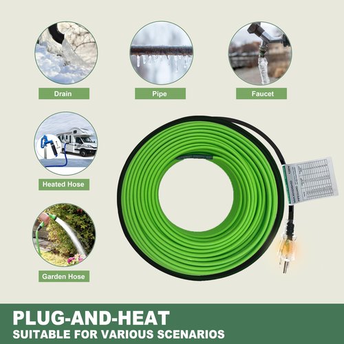 MAXKOSKO 10 Feet Pipe Heat Cable for Water Pipe Freeze Protection, Self-Regulating Heat Tape for Metal And Plastic Home Pipes, Anti-Freeze Pipe Heating Trace System 120 V