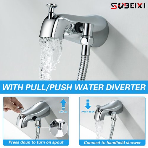 SUBEIXI Tub Spout with Diverter, Chrome High Pressure 10 Mode Handheld Shower Sprayer, Bathtub Faucet with Sprayer