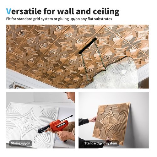Art3d Drop Ceiling Tiles 24x24 in Bronze (12-Pack, 48 Sq.ft), 3D Wainscoting Panels Glue Up 2x2