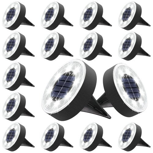 Joomer Solar Ground Lights, 16 Pack 8 LED Solar Lights Outdoor IP68 Waterproof Disc Light In-Ground Landscape Lighting Outdoor for Patio Pathway Lawn Yard Driveway Walkway (White)