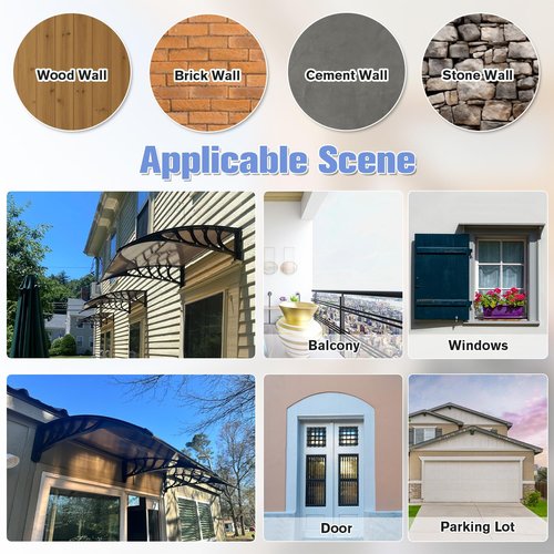 KUZRZNH Awning for Door Entrance 60x120cm/24x48in Window Canopy Exterior with Plastic Steel Bracket UV Rain&Snow Protection, Durable Polycarbonate Canopy for Entrance,Balcony Brown