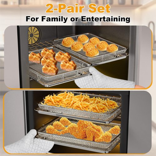 2-Pair Set Air Fryer Basket for Oven 15.7"x11.8", Large Air Fryer Basket and Tray Stainless Steel Oven Air Fryer Pan Rack for Cooking Baking and Broiling