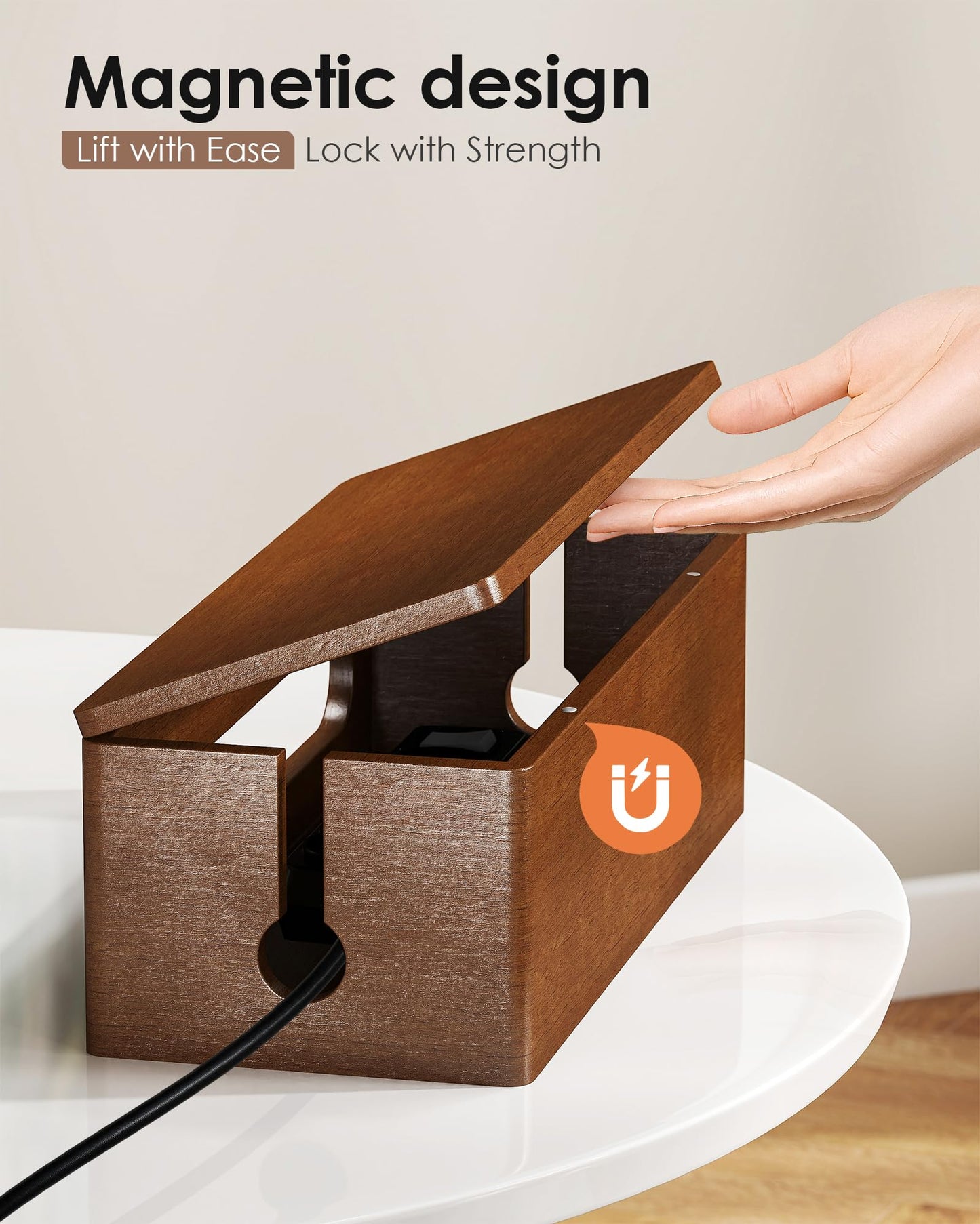 YECAYE Wooden Cable Management Box, Power Strip Cord Organizer Box, Cord Hider for Office, Living Room, Bedroom,Magnetic Lid Design, Cable Organizer for Desk, Wire Management