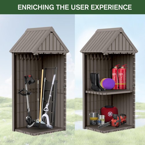 ASKPASS Outdoor Storage Shed,Resin Storage Cabinet with Lockable Door,Removable Shelves,Reinforced Floor,Durable and Weatherproof Shed for Backyard Garden Patio Lawn(Grey)