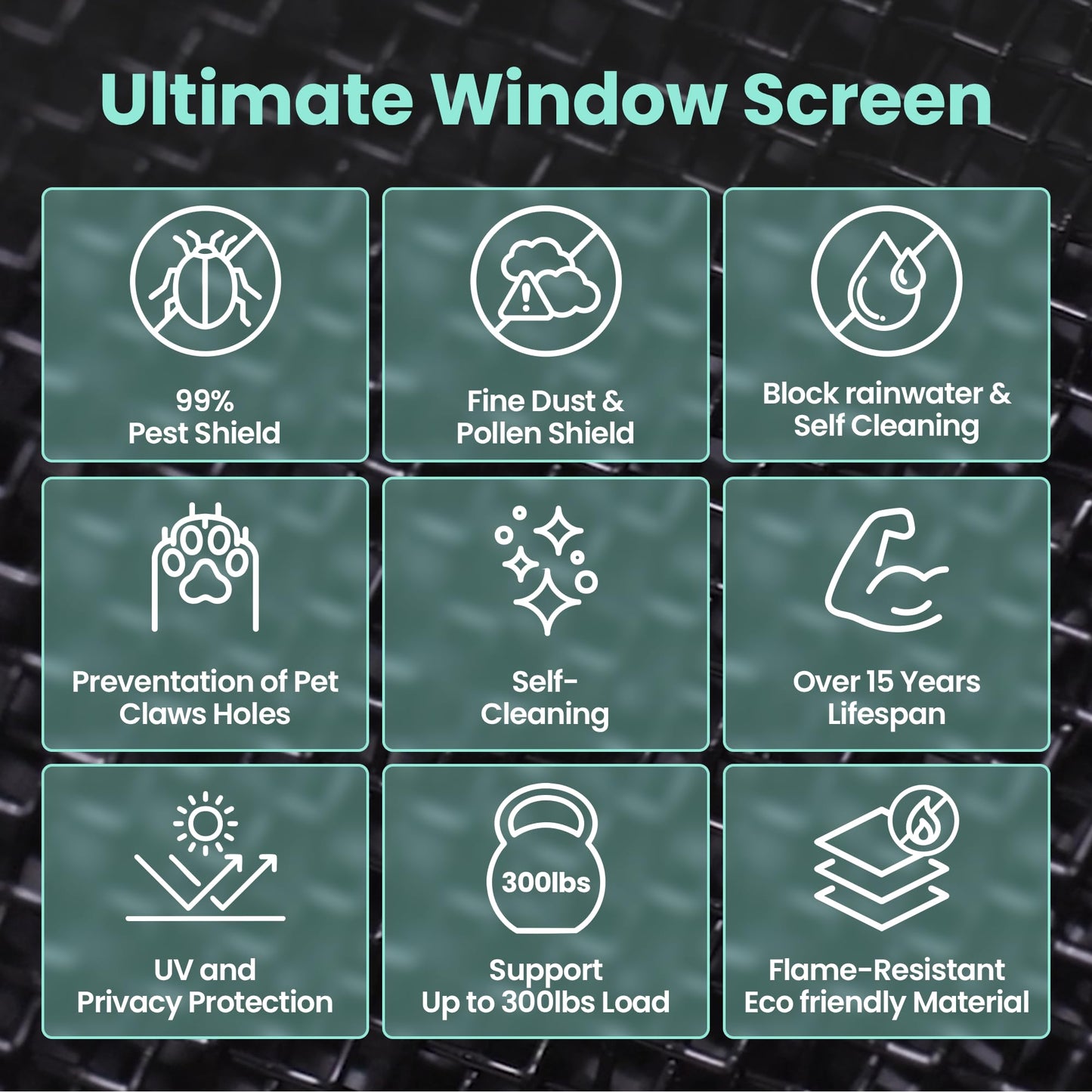 51in X 190in Window Screen Mesh, Replacement, Water-Resistant, Pet Resistant, Fine Dust & Pollen Proof, 30Mesh, Durable New Material, DIY Tools Included