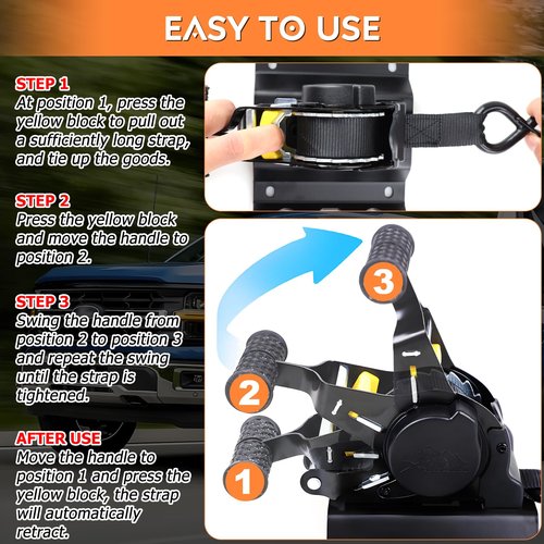 2PCS Retractable Ratchet Straps for 2015-2025 Ford F150 & Raptor, 10 Ft Super Duty Truck Self Retracting Tie Down Anchor Auto Ratchet Straps Replacement for F-150/F250/F350/F450/F550 Bed Accessories