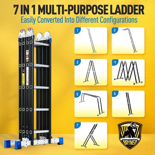 Bryner Step Folding Ladder 19.6ft Multi-Purpose Aluminium Extension Ladders, 7 in 1 Folding Adjustable Telescoping Step Ladder 330lbs