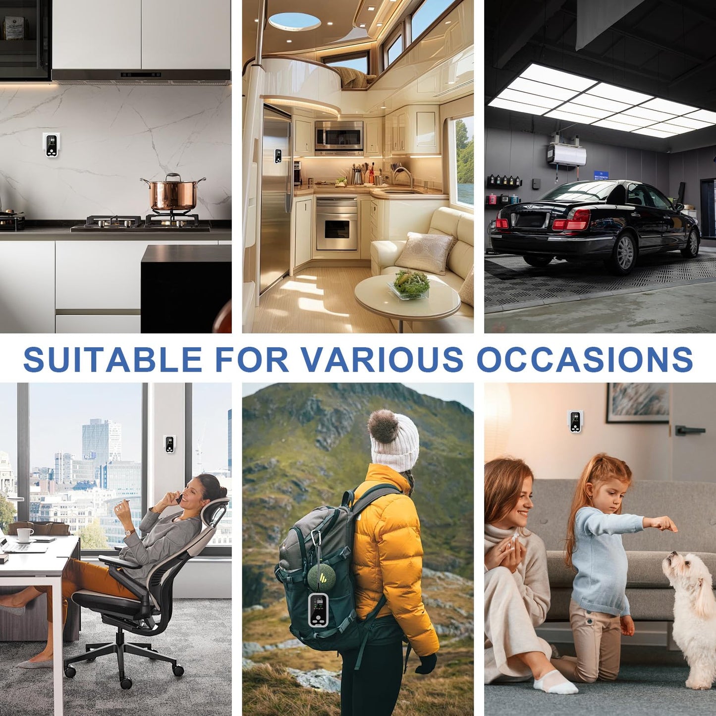 5 in 1 Plug-in Wall Carbon Monoxide and Smoke Detector, Smoke Alarm, Combustible Gas Detector, Humidity and Temperature Meter with HD Display, Essential for Home, Travel, Hotel and Camping, Easy Setup