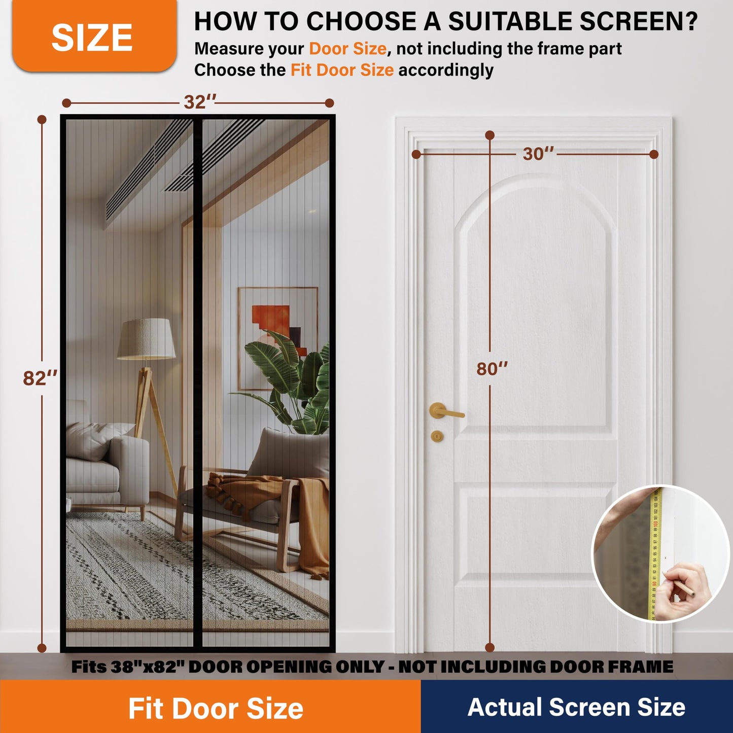 Magnetic Screen Door, Door Screen Magnetic Closure-Keeps Bugs Out Let Breeze in, Heavy Duty Mesh - Pet and Kid Friendly, Works with Front Doors, Sliding Doors (Fit Door Size 30 x 80 Inch) Gray