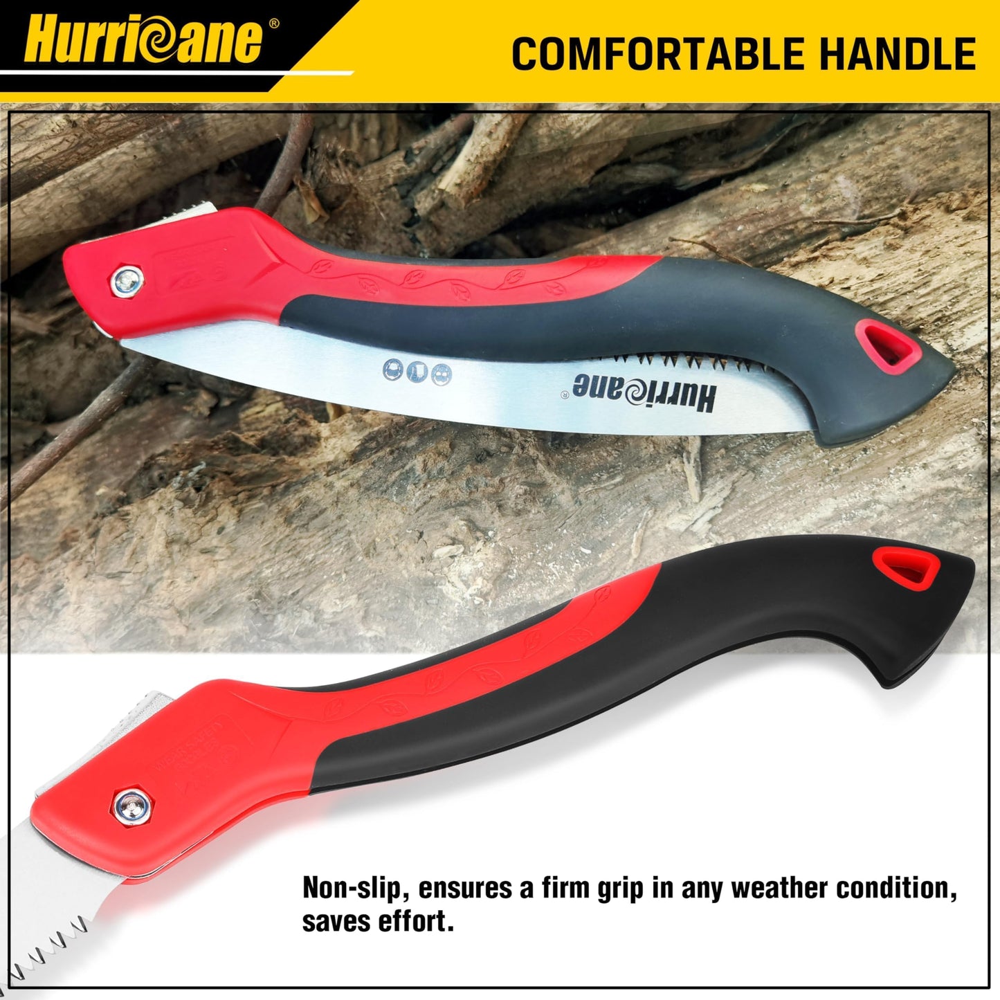 HURRICANE 10" Folding Hand Saw, SK5 Steel Blade with Triple-Cut Razor Teeth – Portable Foldable Pruning Saw for Tree Trimming, Camping, Bushcraft & Gardening, Non-Slip Ergonomic Handle