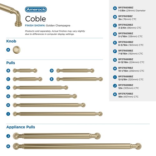 Amerock Coble 5-1/16 inch (128mm) Center-to-Center Golden Champagne Cabinet Pull, BP37663BBZ