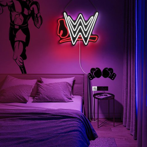 YaDonpe Wrestling Neon Sign, LED Wrestling Signs for Wall Decor, USB Hanging Neon Lights for Bedroom Man Cave Competition Party, Gifts for Boys Kids Men, 9 Levels, White+Red