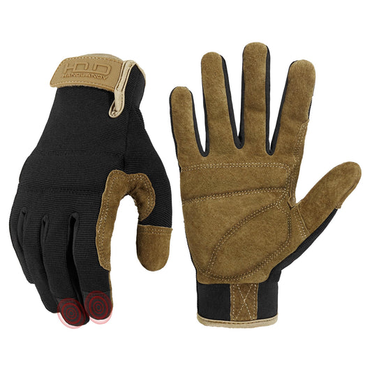 HANDLANDY Work Gloves for Men & Women, Flexible Breathable Gardening Gloves for Yard Maintenance, Leather Utility Mechanic Working Gloves Touch Screen (2X-Large, 1 Pair)