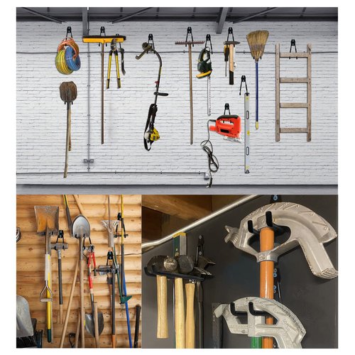 WMK 7.3'' Heavy Duty Garage Hooks, 6 Pack Wall Mount Garage Storage Hooks for Hanging Bike, Ladder, Tools - 100LB Load Capacity, Triple-Welded, PVC Coated (Black)