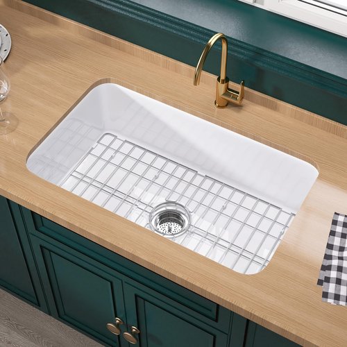 Miuara White Undermount Kitchen Sink 32 Inch - Topmount Fireclay Bar Sink Drop In 32"x19"x10", Dual Mount, Single Bowl, with 2 Custom Accessories, Glossy White, for Kitchen