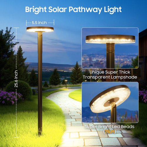 ELECLINK 4 Pack Solar Pathway Lights Outdoor-4X Larger Solar Panel, Super Bright 75 Lumens Outdoor Lights Waterproof, 2 Modes with Adjustable Head-Auto On/Off Garden Light for Yard Patio Path Walkway