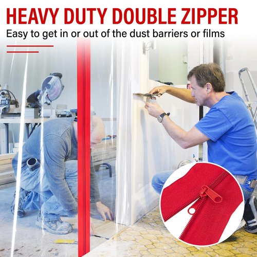 Heavy Duty Zipper Door for Dust Barriers,2 Rolls Self-Adhesive Dust Zipper for Plastic Sheeting,7ft x 3in Tarp Zipper Door for Greenhouses,Construction,Carpentry,Renovation,Wall Building