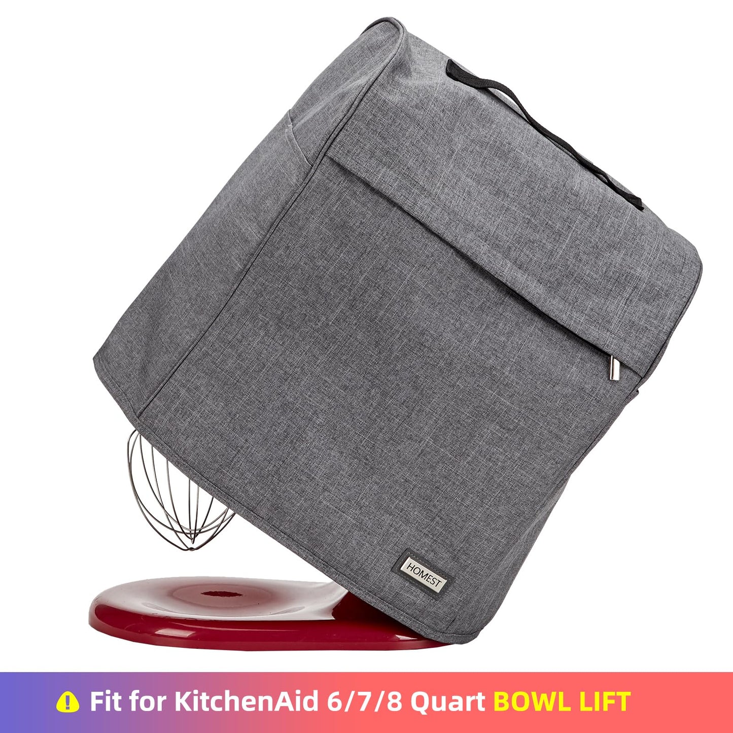 HOMEST Stand Mixer Dust Cover Compatible with KitchenAid 6/7/8 Quart Bowl Lift, Zipper Pocket for Various Kitchen Appliance Accessories, Grey (Patent Design)