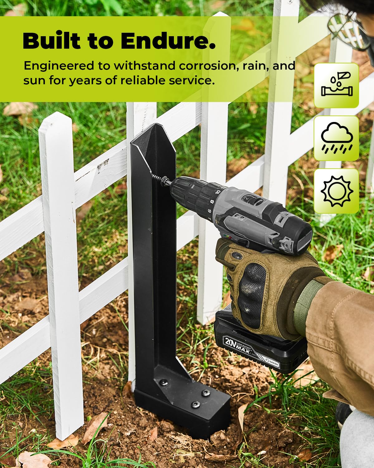 Saker Neo Fence Post Repair Kit – Heavy Duty Steel Fence Post Anchor for Leaning or Broken Posts, Fence Post stabilizer with Screws & Tool,32inch(2 pcs)