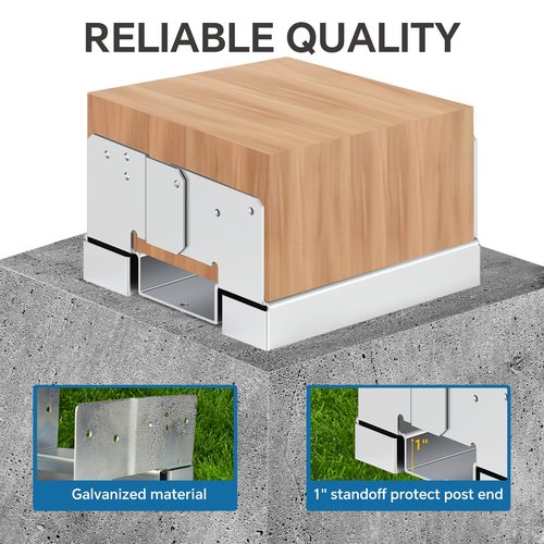 8x8 Galvanized Post Base for Concrete, 4 Pack Post Deck Base Anchor for 7.5x7.5 Wood, Post Base Holder with 1" Standoff for Deck Gazebo Pergola Porch, Includes 8 Fastener & 64 Screws