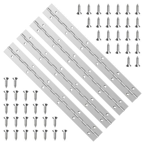 YHNTGB 4pcs 12inch Stainless Steel Piano Hinge Heavy Duty with 48pcs Screws for Cabinets Boat Marine Door DIY Woodworking Storage Box Hatche Furniture Hardware