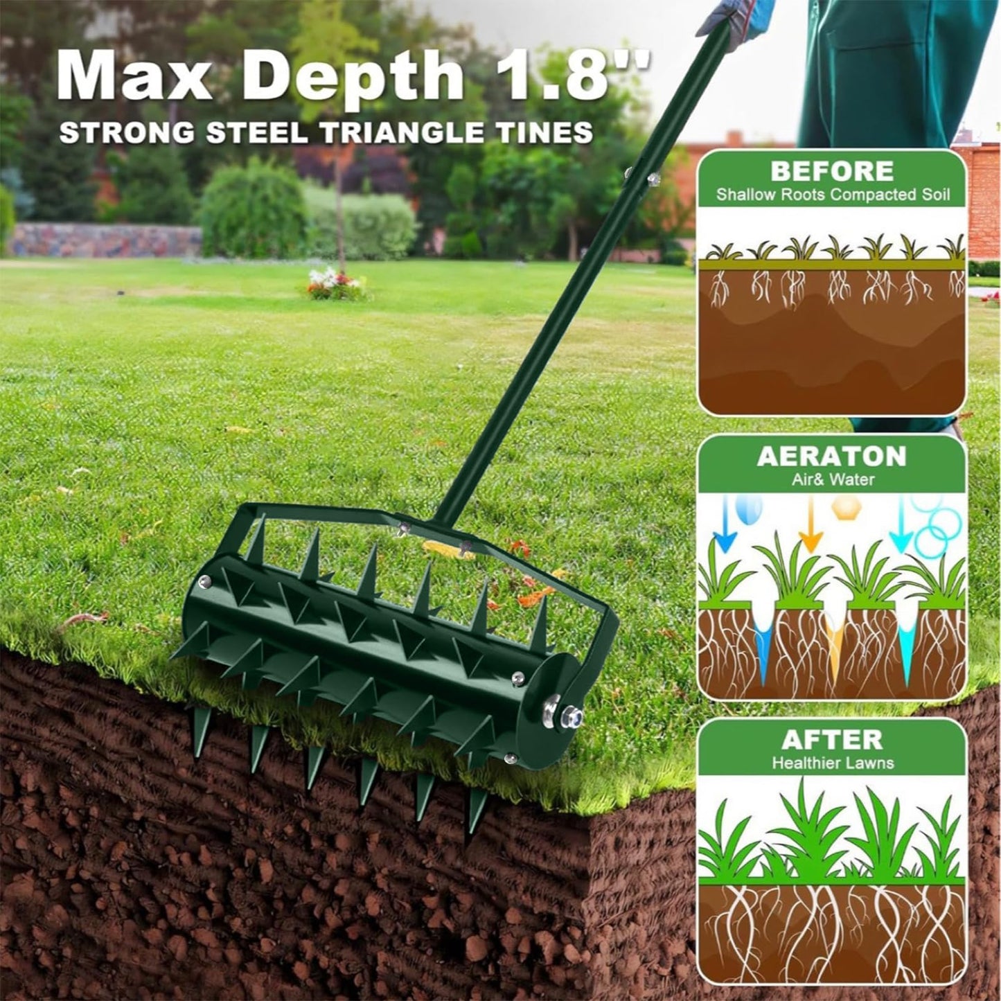 Maigandamai Gardening Lawn Aerator Tool, Rolling Lawn Aerator with 49 Inches Handle, Upgraded Heavy Duty Aerator Lawn Soil Penetrator Spikes