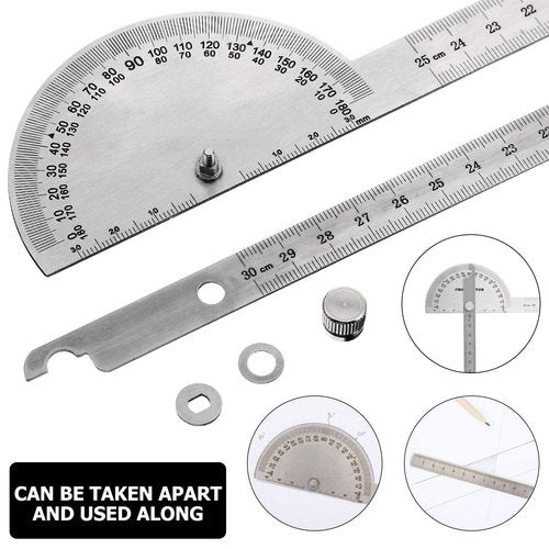 Angle Protractor Angle Finder Ruler Two Arm Stainless Steel Protractor Woodworking Ruler Measure Tool with 0-180 Degrees(30 cm/ 11.8 Inch)