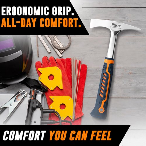 Mutt Tools 14oz Head Weight Welding Chipping Hammer - Professional Slag Hammer for Welders - Forged Steel Impact Tool for Metal Work - Welding Hammer