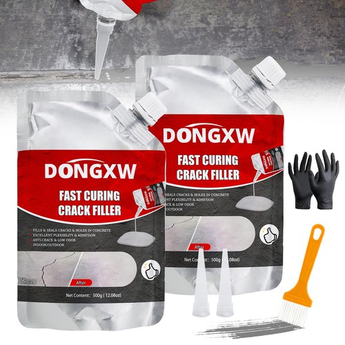 Concrete Crack Filler and Sealant Self-Leveling 2Packs, Slab Concrete Crack Waterproof Repair Sealant, Cement Crack Filler Caulking Glue for Cement-Based Materials