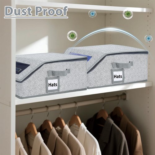 ZANAUWEKED 3 PCS Stackable Hat Storage for Baseball Caps，Hat Box Hold up to 36 Cap Box Organizer for Closet，Baseball Cap Storage with Zippered Lid Dustproof Sturdy Case for Men Women with Cardboard