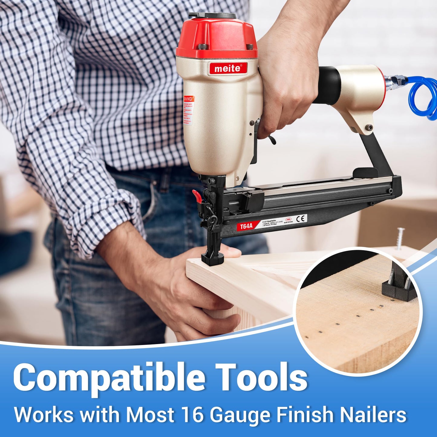 meite 16 Gauge Finish Nails 7/8 Inch Galvanized 16GA Straight Finishing Nails for Finish Nailer for Window Casing Baseboard Crown Molding, 5 Boxes/12,500PCS
