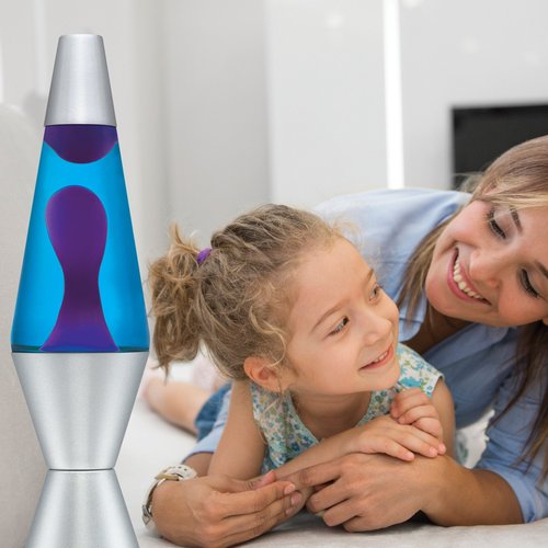 14.5-Inch Silver Base Lava Lamp with Purple Wax in Blue Liquid - 2118