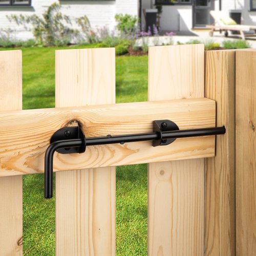 12" Cane Bolt Heavy Duty Drop Rod Gate Stopper Hardware, Gate Ground Latch for Wooden Fences Metal Gates Doors, Gate Drop Pin for Holding Gate to The Ground, Black Finish