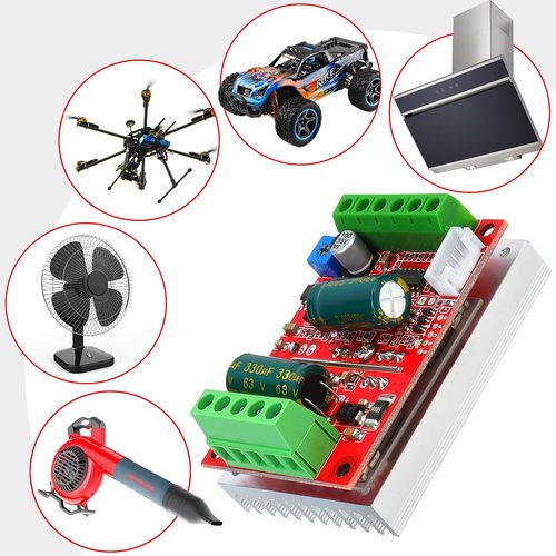 DC 6-60V 400W BLDC Three-Phase Brushless Motor Controller PWM Hall Motor Control Driver Board 12V 24V 48V with Forward/Reverse/Stop/Brake Function