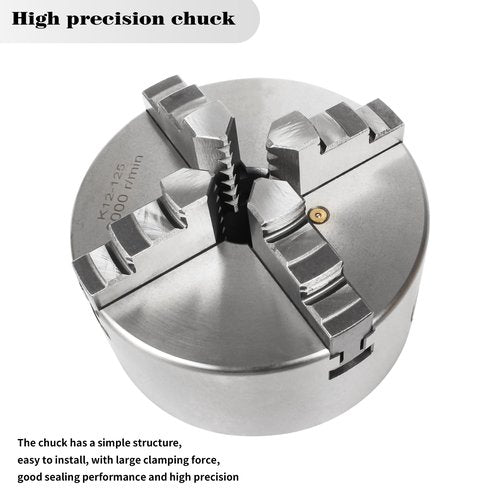 RATTMMOTOR 5" 4-Jaw K12-125mm Self-Centering Lathe Linkage Chuck 3000R/Min 100N.m 17KN, Precision Machining Center Wood Metal Lathe Chuck 30mm Through-Hole for CNC Router Engraver Milling Machine