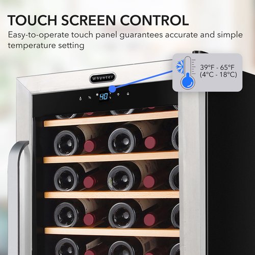 Whynter FWC-341TS 34 Bottle Freestanding Stainless Steel Wine Refrigerator with Display Shelf and Digital Control, Gray