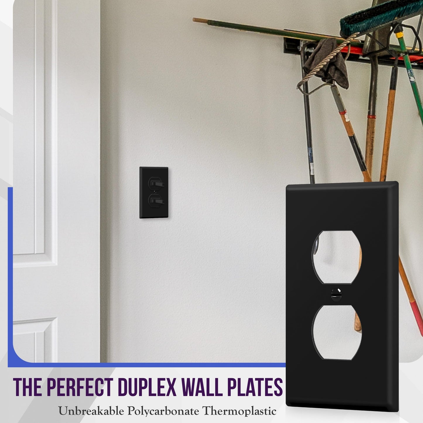 ENERLITES Duplex Receptacle Outlet Wall Plate, Size 1-Gang 4.50" x 2.76", Unbreakable Polycarbonate Thermoplastic, 8821-BK, Black
